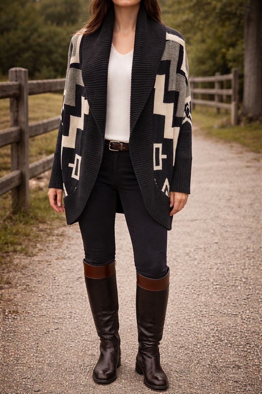 Ralph Lauren Shawl Collar Wool Silk Cashmere Lodge Cardigan Aztec Sweater L